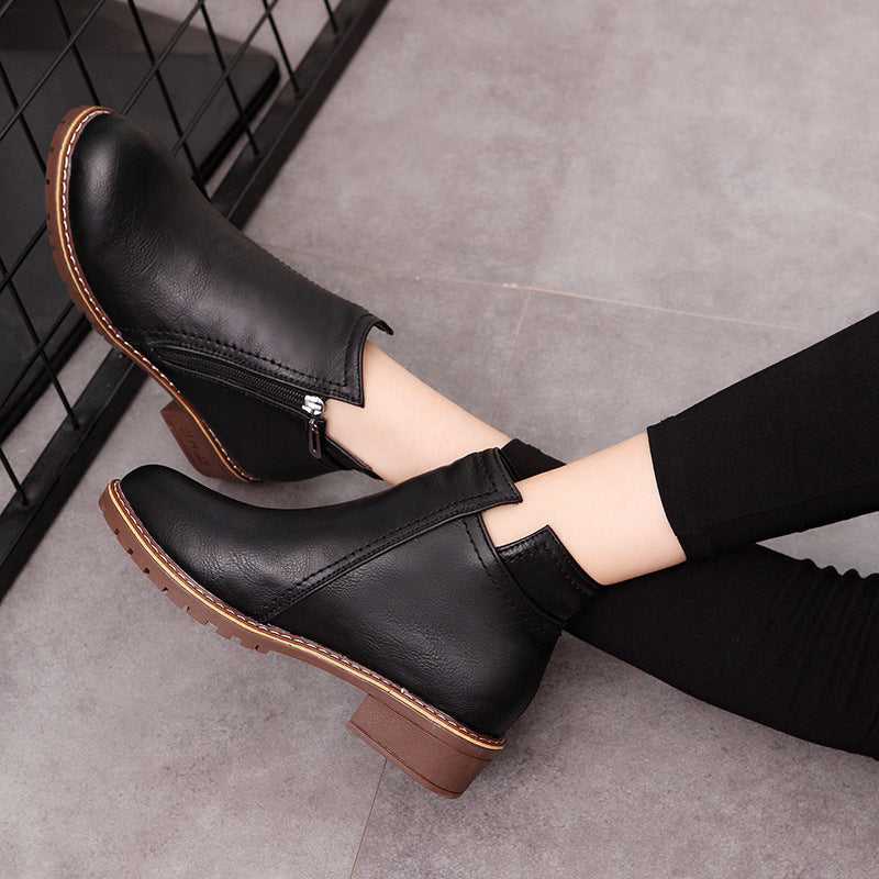 Women's boots with thick heel side zipper