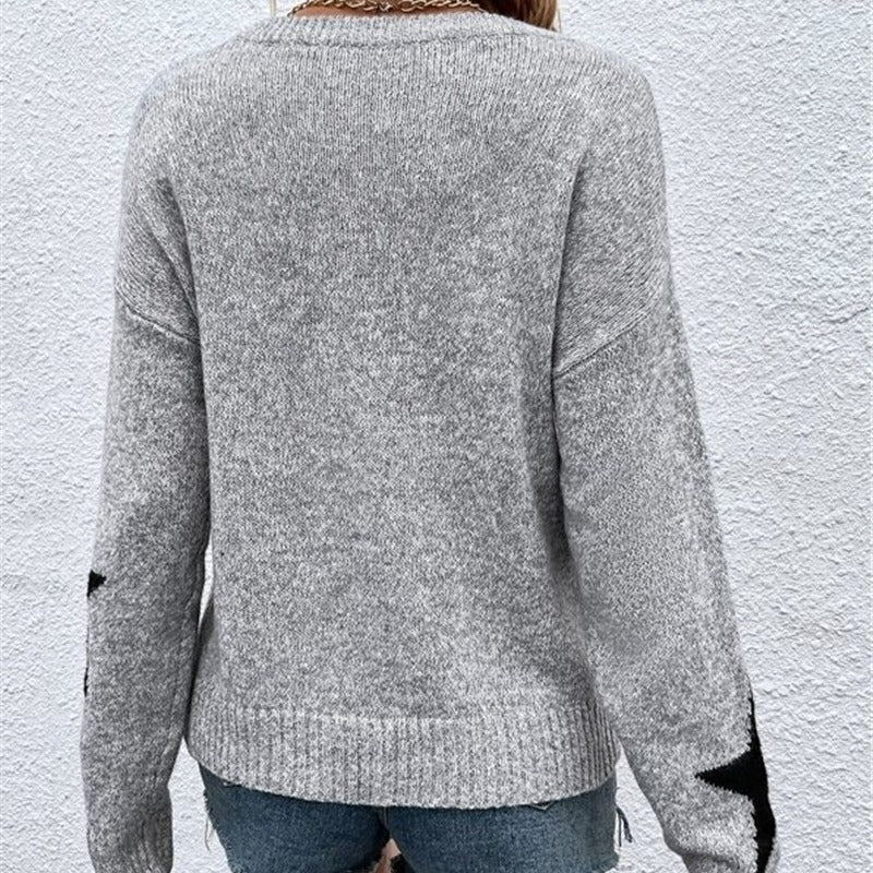 Loose Round Neck XINGX Pattern Pullover Knitted Long Sleeve Sweater