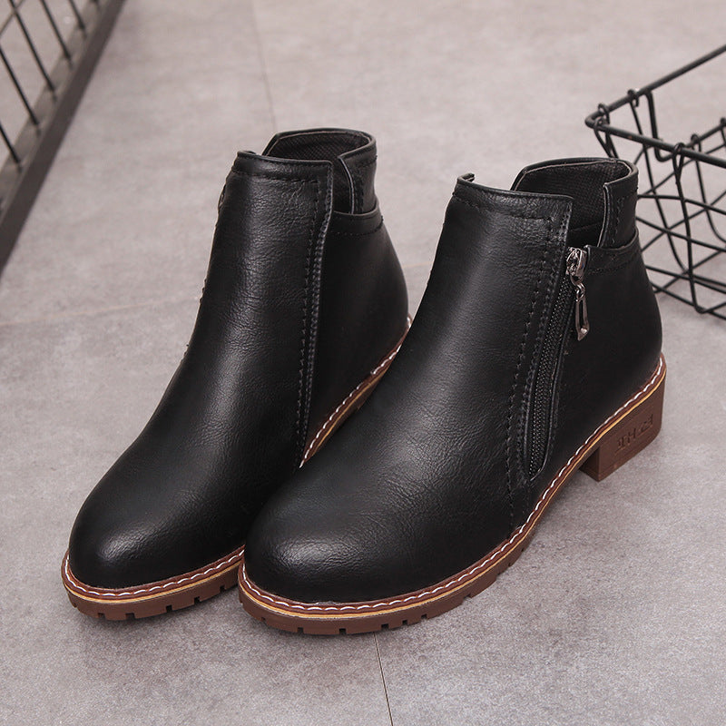 Women's boots with thick heel side zipper