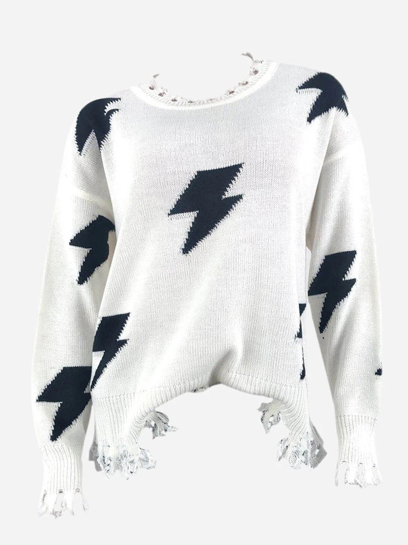 Women's sweater lightning hole fringed Pullover