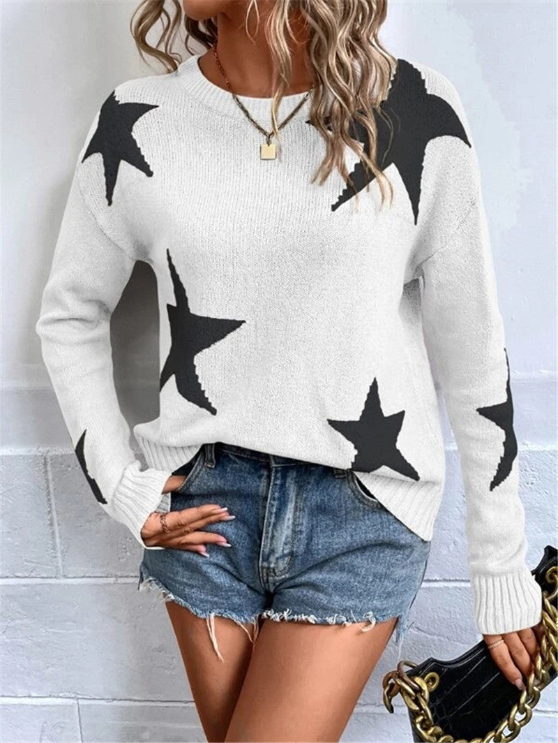 Loose Round Neck XINGX Pattern Pullover Knitted Long Sleeve Sweater