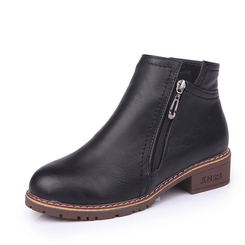 Women's boots with thick heel side zipper
