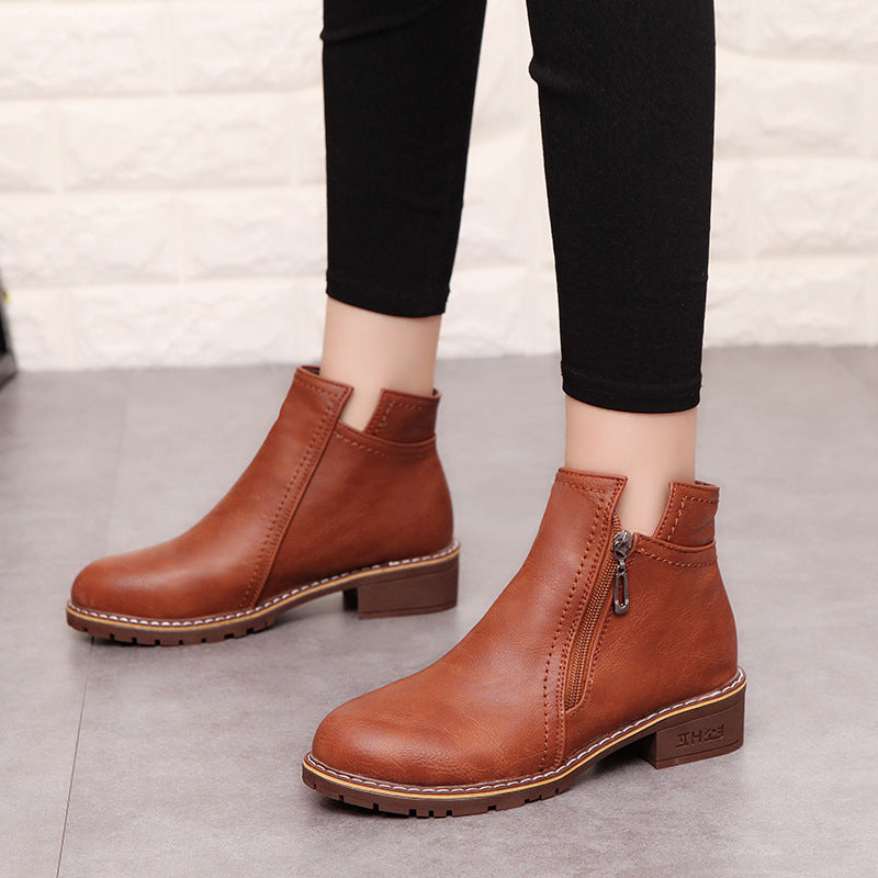Women's boots with thick heel side zipper