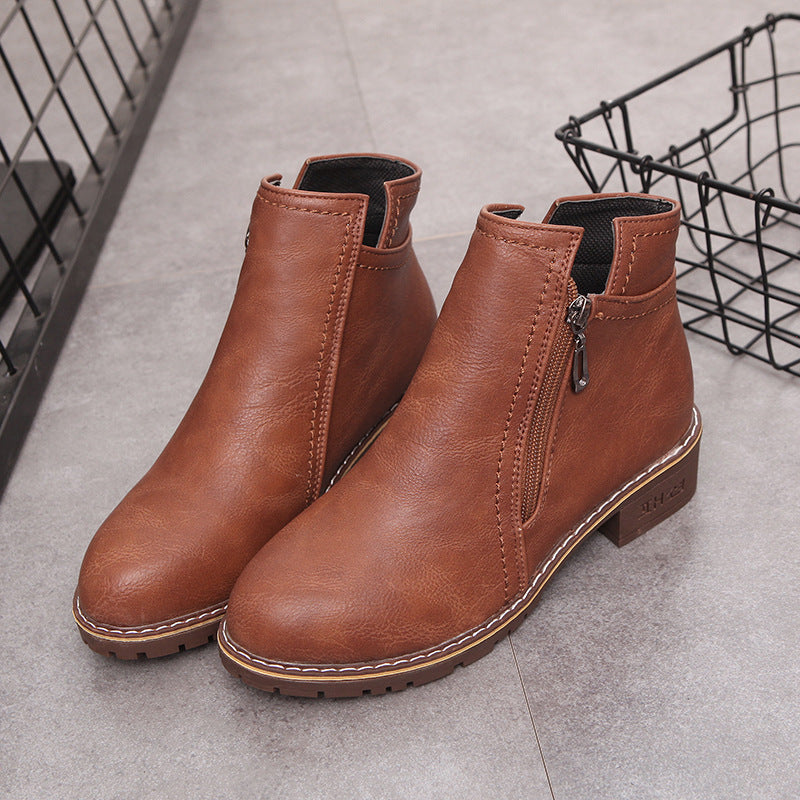 Women's boots with thick heel side zipper