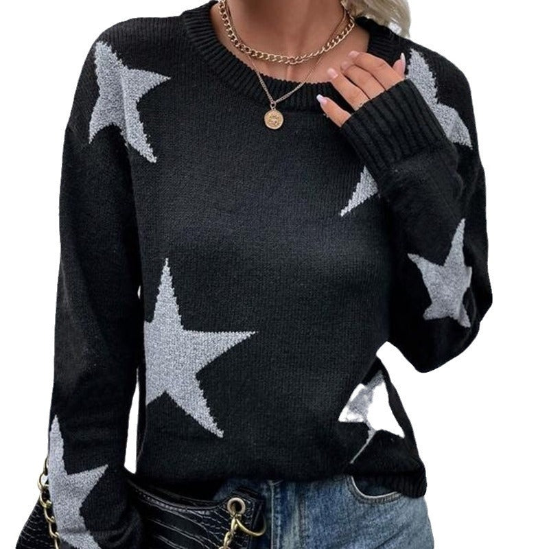 Loose Round Neck XINGX Pattern Pullover Knitted Long Sleeve Sweater