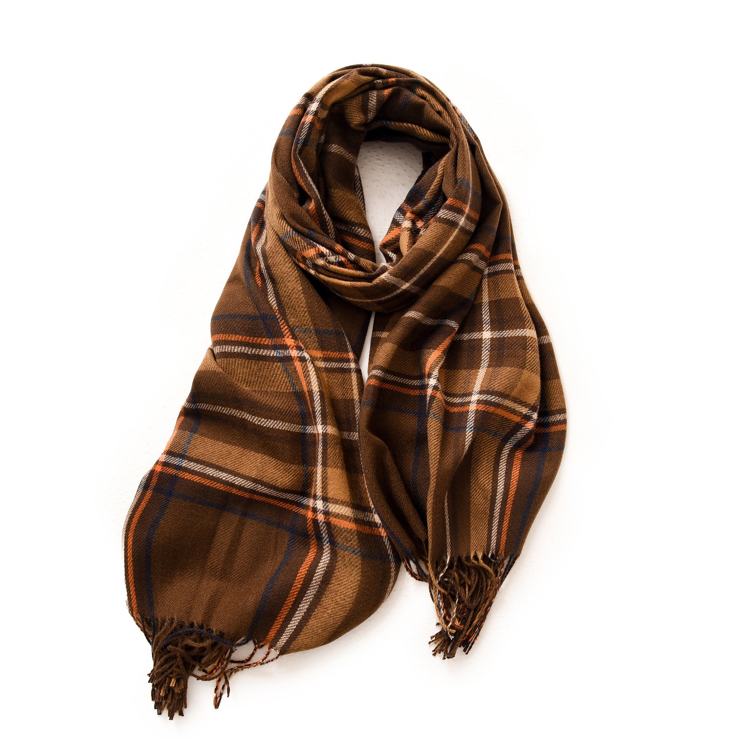 Elegant Plaid Warm Tassel Scarf Women's Mid-length