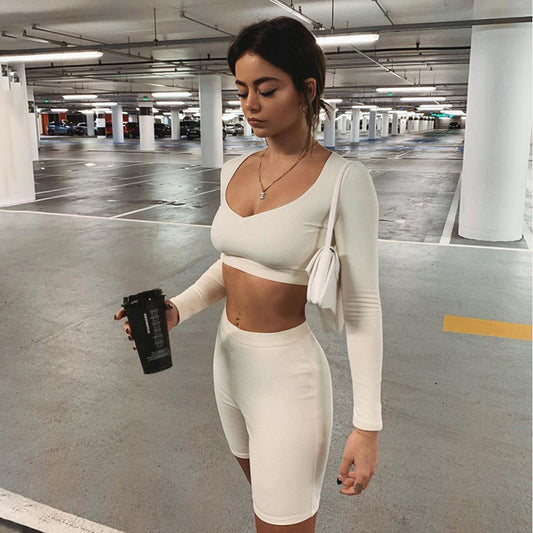 Slim Long-Sleeved Short Shorts Two-Piece Suit Autumn And Winter New