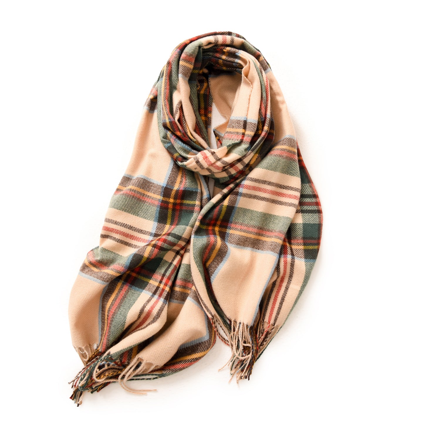 Elegant Plaid Warm Tassel Scarf Women's Mid-length