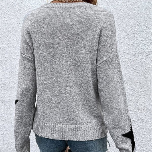 Loose Round Neck XINGX Pattern Pullover Knitted Long Sleeve Sweater