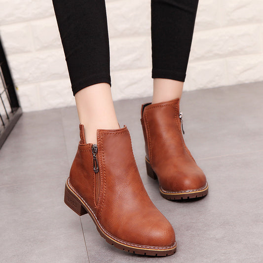 Women's boots with thick heel side zipper