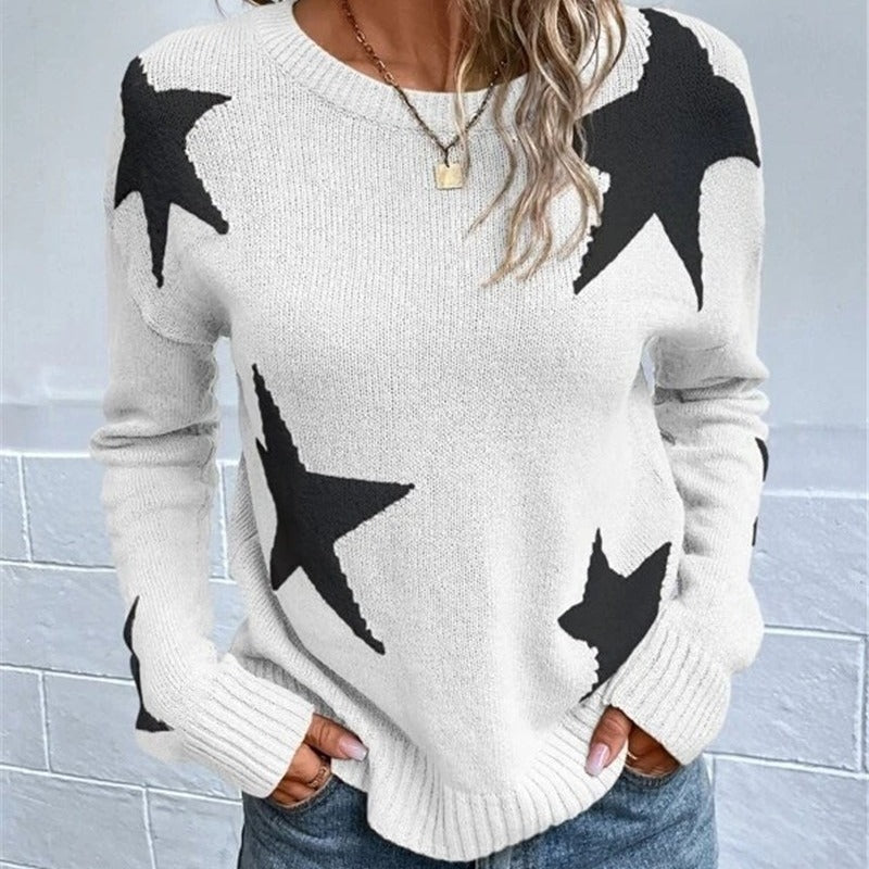 Loose Round Neck XINGX Pattern Pullover Knitted Long Sleeve Sweater
