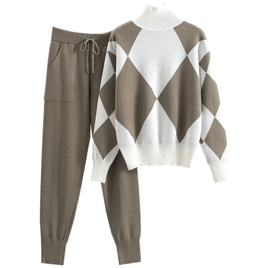 Fashion Suit Women's Autumn And Winter New Casual Knitted Plaid Sweater