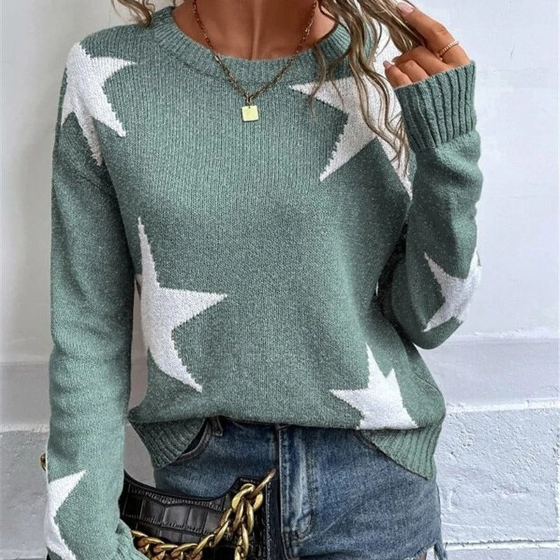 Loose Round Neck XINGX Pattern Pullover Knitted Long Sleeve Sweater