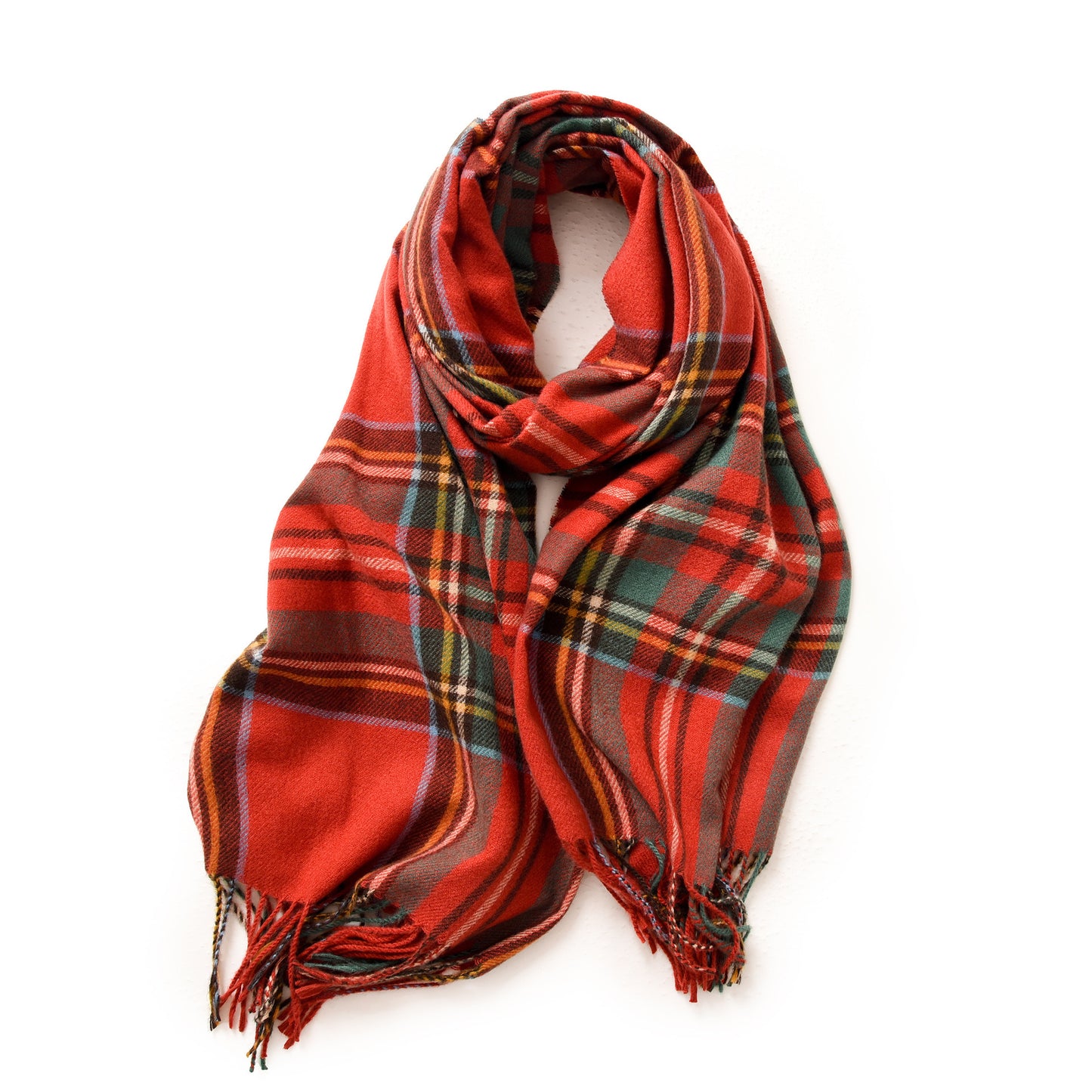 Elegant Plaid Warm Tassel Scarf Women's Mid-length